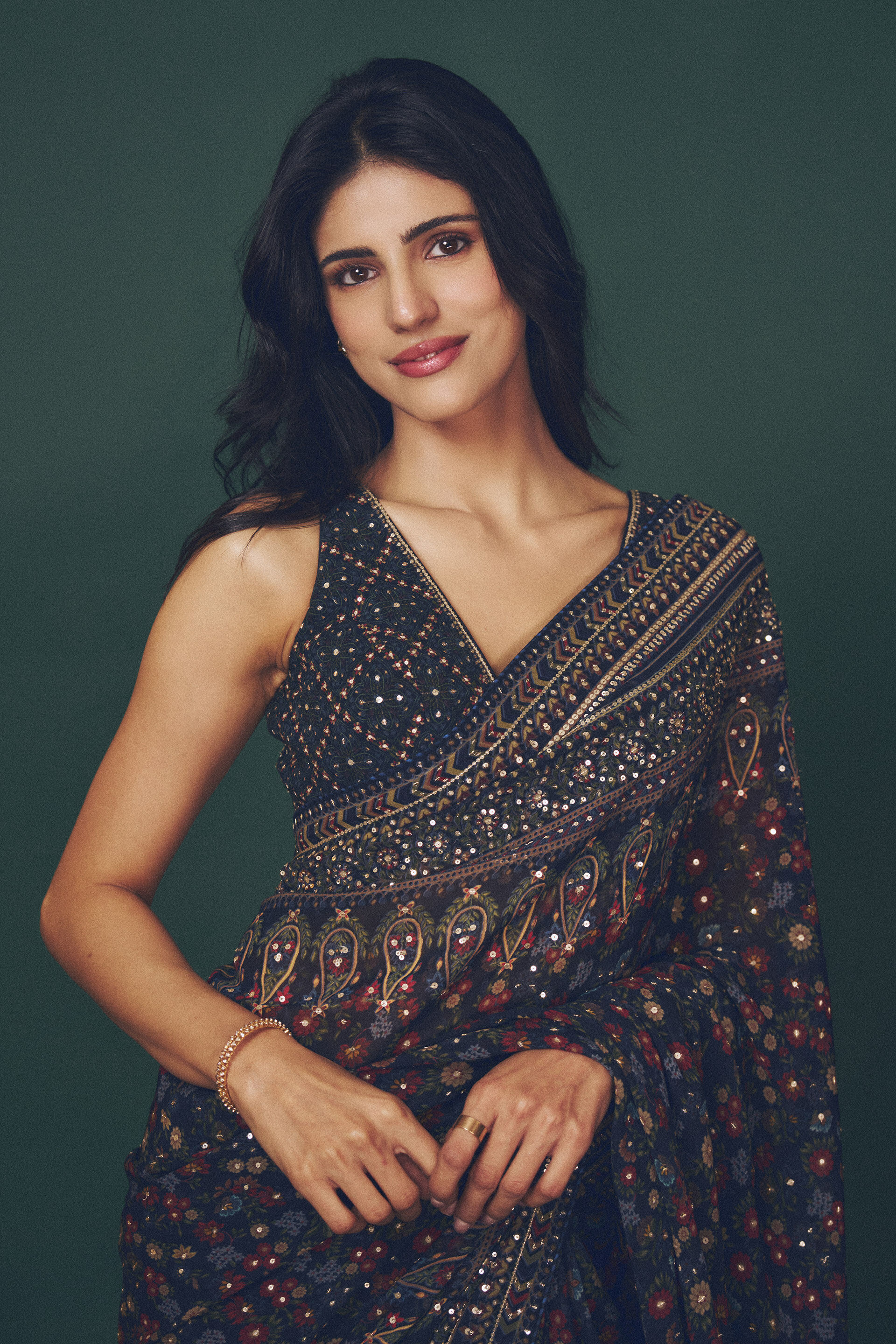 Amalaka Sequin Georgette Saree - Blue, , image 4